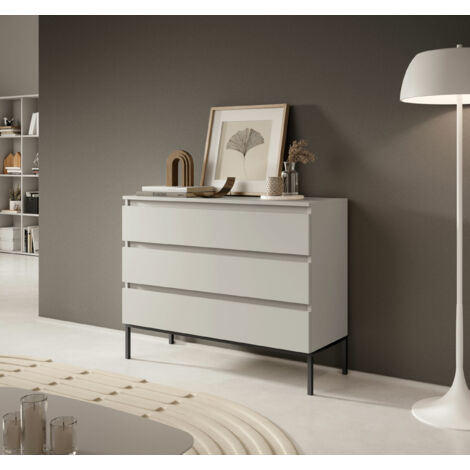Selsey Sideboard Bemmi Kommode 3-türig, Beige mit schwarzen