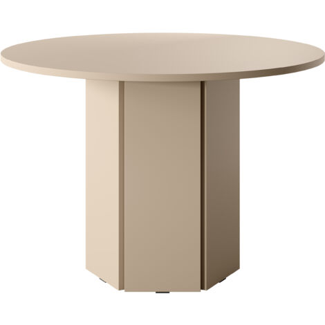 Selsey – Table ronde 110 cm cappuccino – Panneau stratifié résistant aux rayures – Hauteur 75 cm – Pour 4 personnes – Pied hexagonal élégant (1/5)