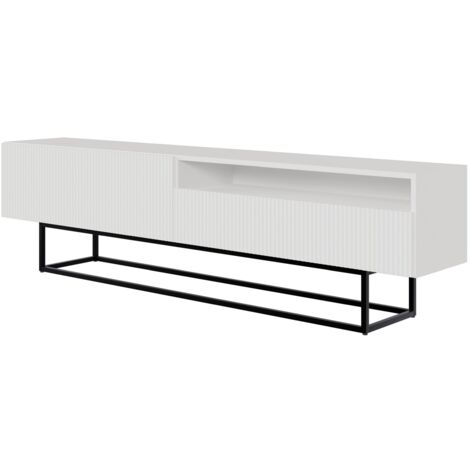 Selsey VELDIO - Meuble TV avec niche sur pieds noir - 175 cm - blanc (1/5)