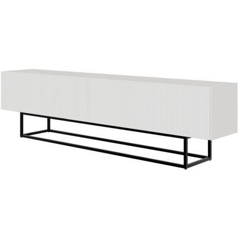 Selsey – Meuble TV sur pieds noir 175 cm – Corps en panneau stratifié résistant – Façade MDF avec push-to-open – Largeur 175 cm – Hauteur 46,5 cm (1/5)