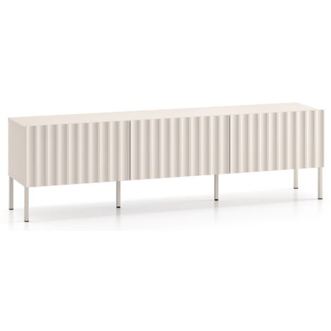 Selsey – Meuble TV debout 170 cm beige clair – Façades cannelées – Charnières à fermeture douce – Pieds en métal réglables (1/5)