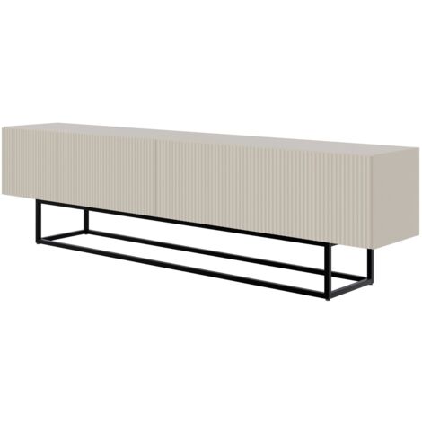 Selsey – Meuble TV sur pieds noir 175 cm – Panneau stratifié résistant aux rayures – Façade MDF avec push-to-open – Design moderne grėge (1/5)