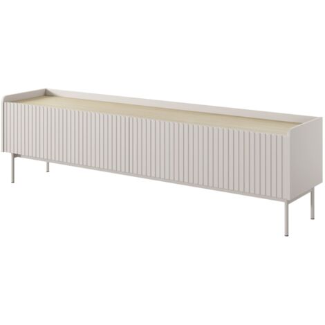 Selsey LIWELO - Meuble TV 2 portes avec façades rainurées et pieds métalliques - 181 cm - grėge