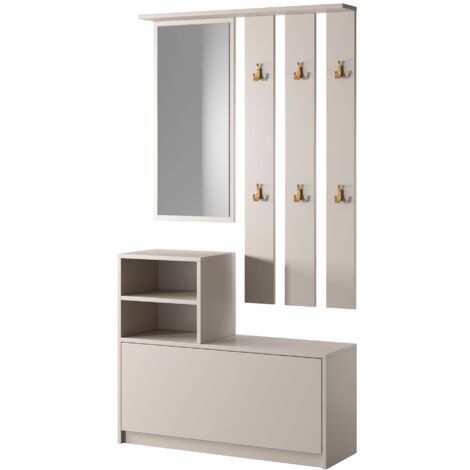 Vestiaire D'Entrée Selsey Yesfir - Blanc - Range Chaussures Et V Tements Avec Miroir 160x85x24 Cm 389410
