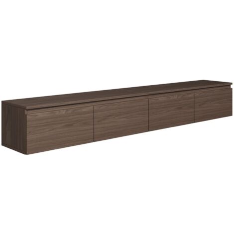 Selsey – Meuble TV mural suspendu 200 cm – Noyer du Wisconsin – 4 portes abattantes – Design minimaliste pour rangement optimal