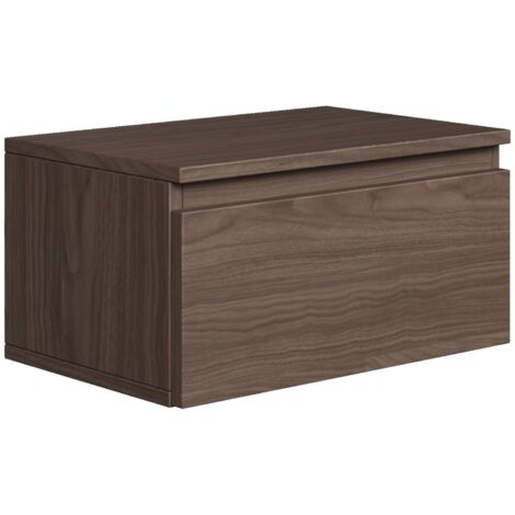 Selsey – Table de chevet suspendue 49 cm en panneau mélaminé noyer du Wisconsin – 1 tiroir – Étagère intérieure – Charge max 8 kg