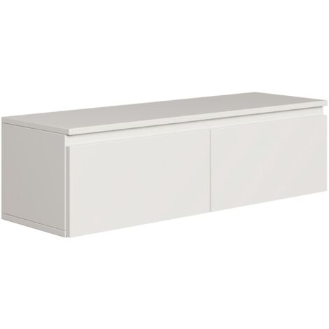 Selsey – Meuble TV suspendu 100 cm – 2 portes abattantes – Blanc – Panneau mélaminé 16 mm – Facilité de nettoyage avec robot aspirateur (1/5)