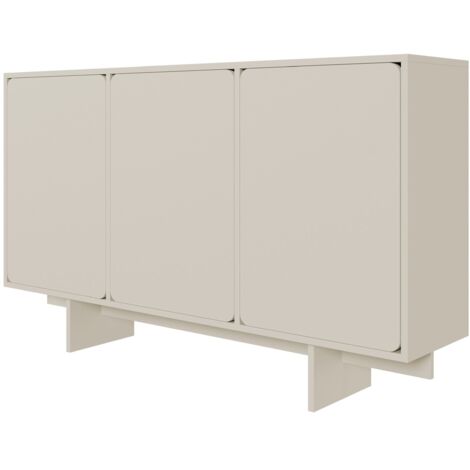 Selsey – Buffet 3 portes 150 cm – Gris beige – Panneau de particules stratifié – Design minimaliste – Espace de rangement optimisé (1/5)