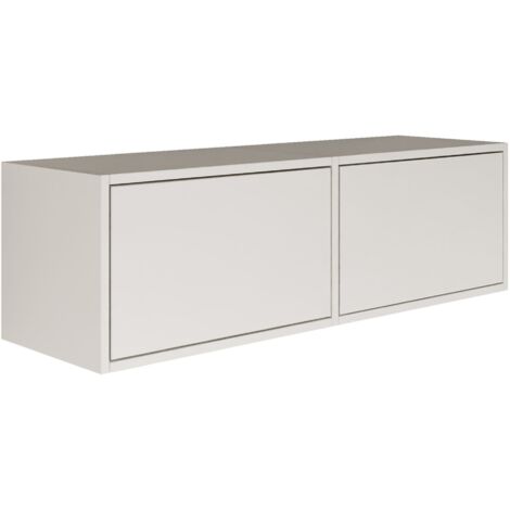 Selsey – Meuble TV mural suspendu 100 cm – 2 abattants – blanc – Panneau de particules laminé – Mécanisme Push-to-Open (1/5)