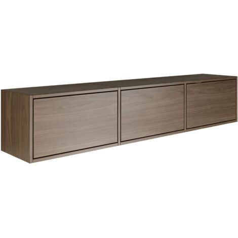 Selsey – Meuble TV mural suspendu 150 cm – 3 abattants – Noyer Wisconsin – Panneau de particules laminé – Mécanisme Push-to-Open