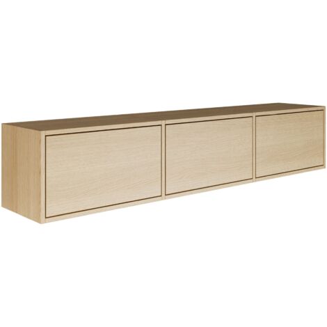 Selsey – Meuble TV mural suspendu 150 cm – 3 abattants – Chêne Lindberg – Mécanisme Push-to-Open – Panneau de particules laminé robuste (1/5)