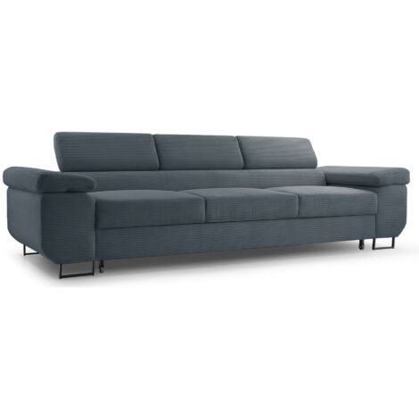 Selsey CAPURSO– Canapé convertible 3 places – velours côtelé– bleu-gris (1/5)