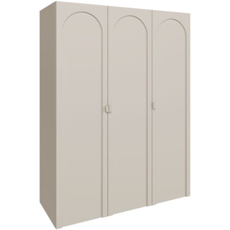 Selsey – Armoire 3 portes gris cachemire – Façades rainurées en arc – Dimensions 150x53x200 cm – Panneau MDF et stratifié 16 mm (1/5)