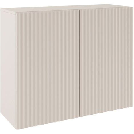 Selsey – Buffet 2 portes beige cachemire – Façades à lamelles rainurées – Dimensions 81 × 100 × 35 cm – Système push-to-open moderne