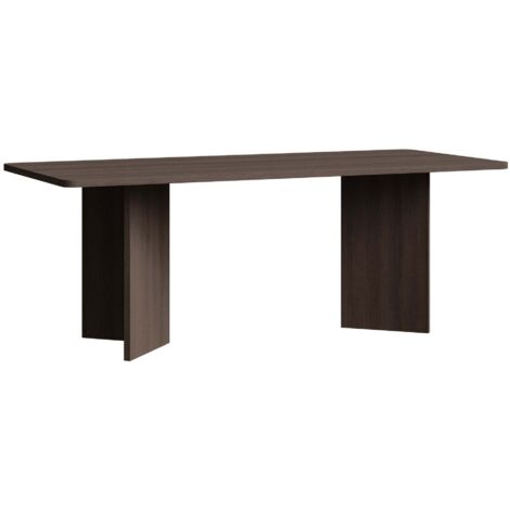 Selsey QUBEO – Table à manger 204x90 cm, rectangulaire avec bords arrondis et piètement plein, finition frêne brun (1/5)
