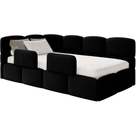 Selsey Cloudy – Lit enfant 120x200 cm, tête de lit à gauche, matelas & coffre de rangement, velours noir (1/5)