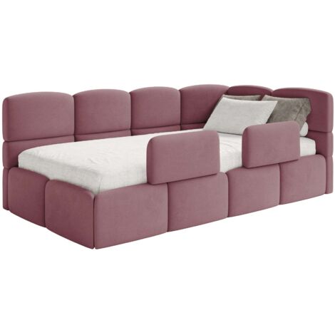 Selsey Cloudy – Lit enfant 120 cm, 2x barrières de sécurité, velours, droite, Rose (1/5)