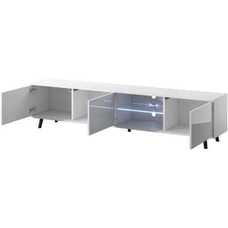 Selsey GALHAD - Meuble tv / Banc tv (blanc mat / blanc brillant, 175 cm, éclairage LED)