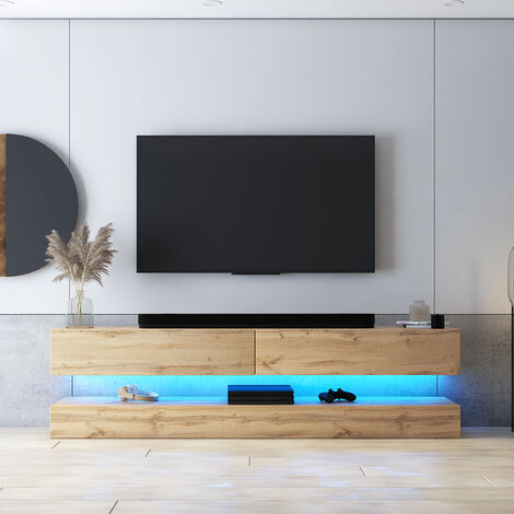 Meuble TV Suspendu Selsey Bisira 140 Cm - Noix, Design Moderne Avec Portes Ouvrantes Vers Le Bas
