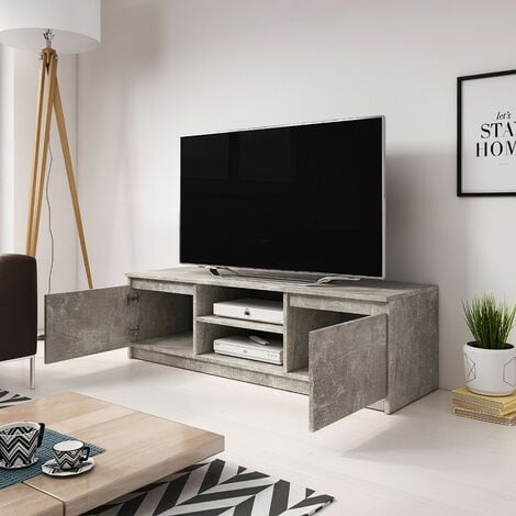 Meuble TV / Meuble salon - PERMYS - 120 cm - chêne sonoma clair / blanc mat  - sans LED - style moderne