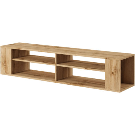 Selsey – Meuble TV suspendu 140 cm – 4 compartiments – Chêne wotan – Style moderne – Accès facile aux accessoires (1/5)