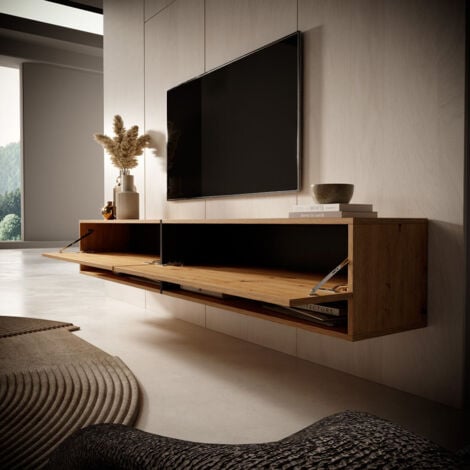 Selsey MIRRGO - Meuble TV 200 cm chêne artisan avec insert graphite