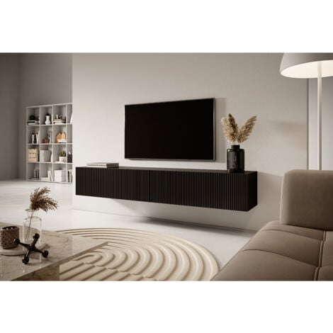 Selsey VELDIO - Meuble TV 175 cm noir avec façade fraisée