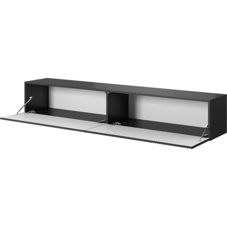 Selsey VELDIO - Meuble TV 175 cm noir avec façade fraisée