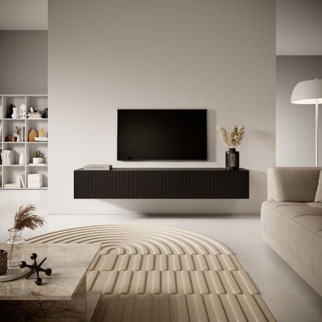 Selsey VELDIO - Meuble TV 175 cm noir avec façade fraisée