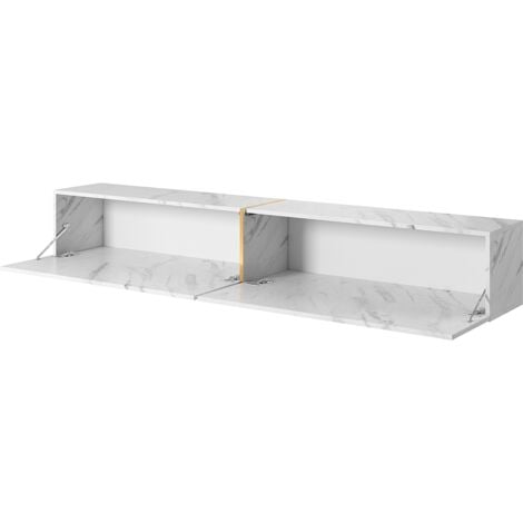 Selsey Bisira Meuble TV Blanc imitation marbre avec insert doré, 200 cm