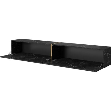 Selsey Bisira Meuble TV noir imitation marbre avec insert doré, 200 cm