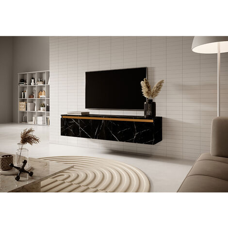 Selsey Seney Meuble Tv Cm Noir Marbre Avec Garniture Dor E