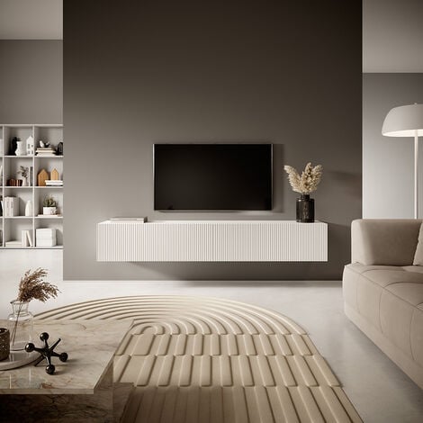 Selsey VELDIO - Meuble TV 175 cm blanc avec façade fraisée