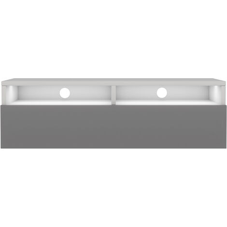 Selsey - REDNAW - Meuble TV - 100 cm - blanc mat / gris brillant - avec LED - scandinave - moderne (1/4)