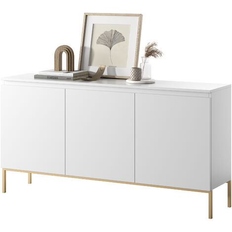 Selsey Bemmi 150 cm commode à trois portes en blanc avec pieds dorés (1/5)