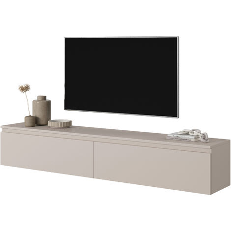 Selsey – Meuble TV 175 cm taupe – Panneau stratifié 16 mm – Résistant à l'humidité et aux rayures – Large plateau pour décoration