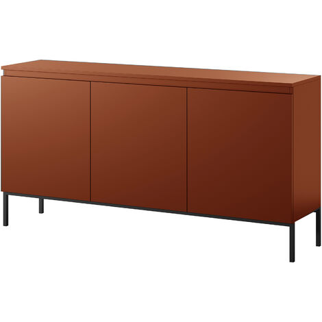 Selsey – Commode à trois portes 150 cm – Rouge brique – Aggloméré 16 mm – Pieds acier noir – 6 étagères pour rangement optimal