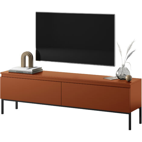 Selsey – Meuble TV Bemmi 150 cm – 2 armoires – Panneau aggloméré 16 mm – Pieds acier noir – Compatible jusqu'à 65 pouces