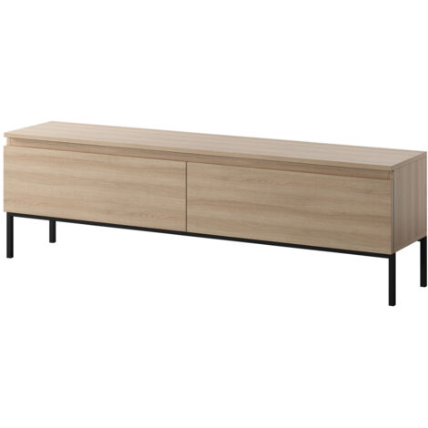 Meuble TV Suspendu Bisira 200cm Frêne Noir - Armoire Télévision Moderne Pour Salon