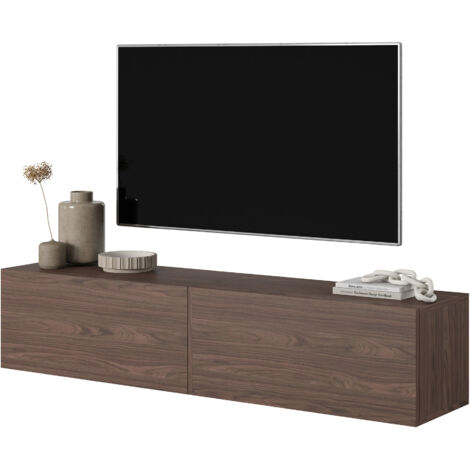 Selsey – Meuble TV 140 cm en panneau stratifié – Résistant à l'humidité et aux rayures – Compartiments verrouillables pour rangement – Noyer Wisconsin