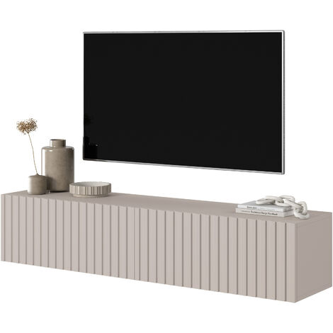 Selsey – Meuble TV 140 cm gris-beige – Panneau stratifié résistant à l'humidité – Façades en MDF – Pour téléviseurs jusqu'à 75 pouces