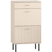 Selsey – Meuble à chaussures 55 cm avec tiroir – 4 étagères – Stratifié beige – Poignées dorées – Design moderne