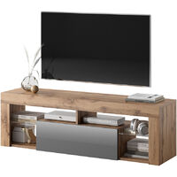 Selsey BIANKO - Meuble TV / Banc TV (chêne lancaster / gris brillant, 140 cm, sans LED)