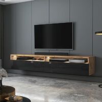 Selsey REDNAW - Meuble TV - 180 cm - chêne wotan / noir brillant - avec LED - scandinave - moderne