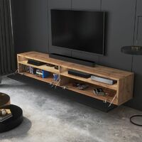 Selsey REDNAW - Meuble TV - 180 cm - chêne wotan / noir brillant - avec LED - scandinave - moderne