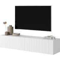Selsey – Meuble TV 140 cm blanc – Façade biseautée – Panneau stratifié résistant à l'humidité – 2 armoires spacieuses pour rangement