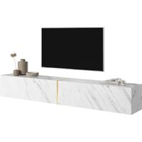 Selsey Bisira Meuble TV Blanc imitation marbre avec insert doré, 200 cm