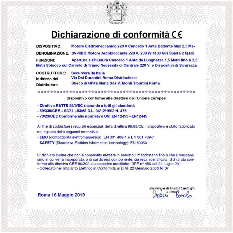 Motori 230V Corsa 400mm Per Ricambio Cancelli A 2 Ante - Securvera SV-MBQ Per Ante Fino A 2,5m