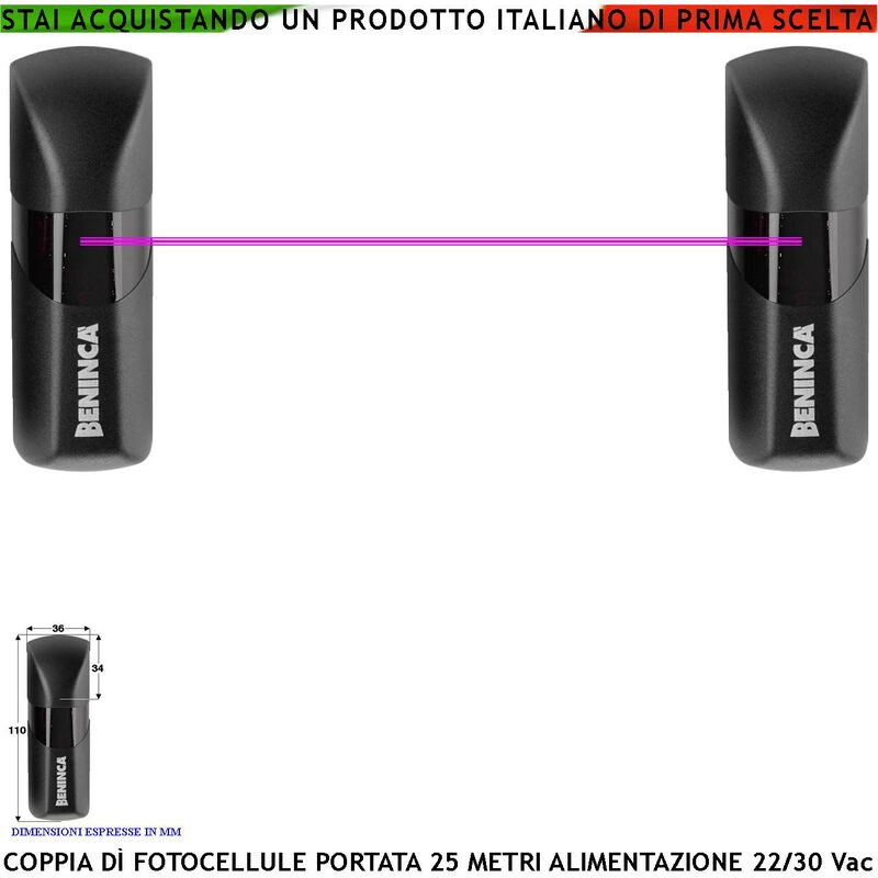 Coppia Fotocellula Pupilla Controllo Stop Cancello Elettrico Sicurezza  Passaggio Portata 25 Metri Lineari Montaggio a Parete o Palina  Alimentazione 24/30 Vac