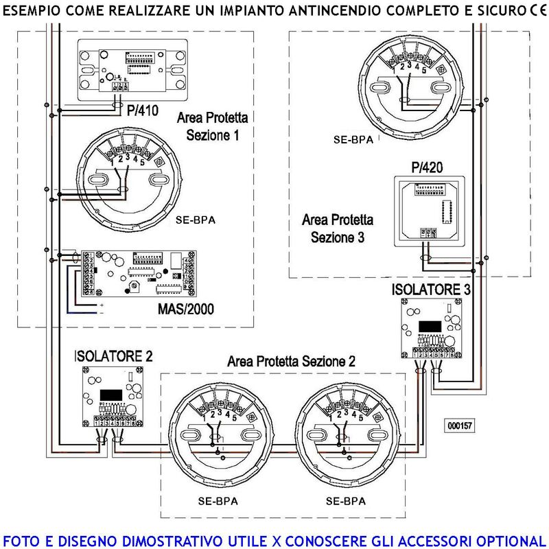 Rilevatore Ottico di Fumo Indirizzato AREA54 Con Base Codice Impostabile  Tramite 10 Dipswitch Collegamento Loop 2 Led Segnalano Stato Impianto  Uscita Uscita OC 100 mA per Segnalatore Ottico Remoto Sen